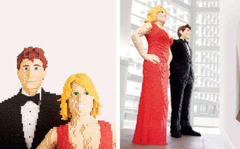 bride and groom life size lego brick creation