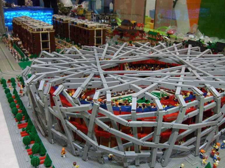 The Beijing oylimpic stadium in lego brick form
